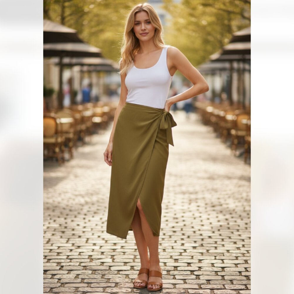 NWT French Connection Gabina Drape Skirt IN Lizard Green